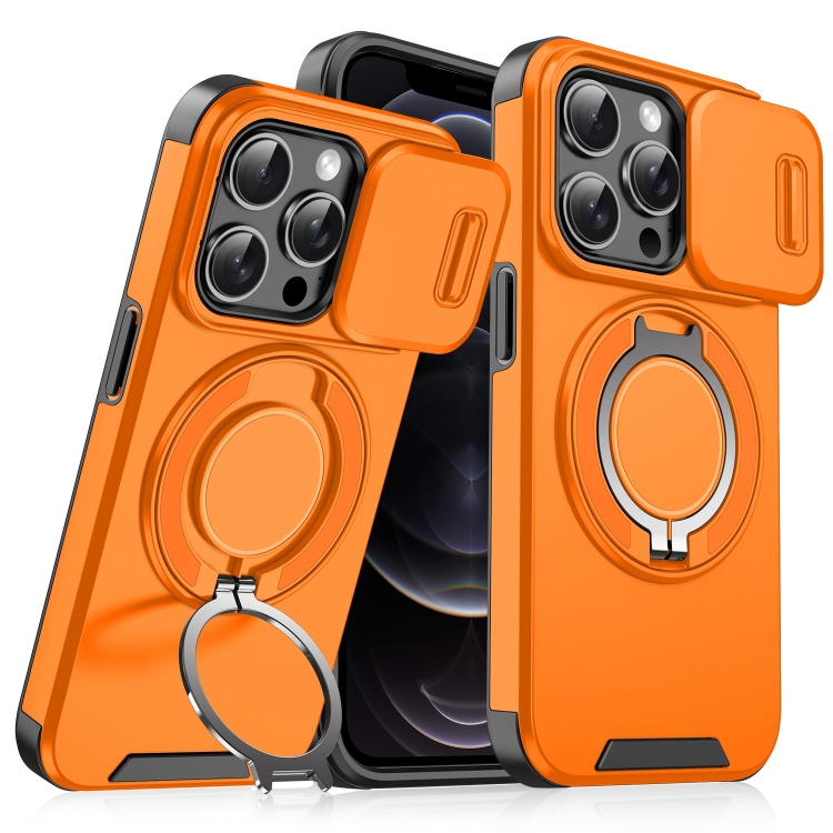 

For iPhone 12 Pro Sliding Camshield Ring Holder Phone Case(Orange)