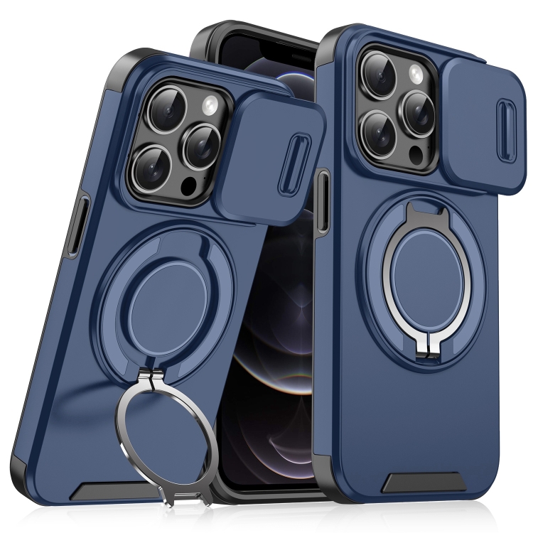 

For iPhone 12 Pro Sliding Camshield Ring Holder Phone Case(Blue)