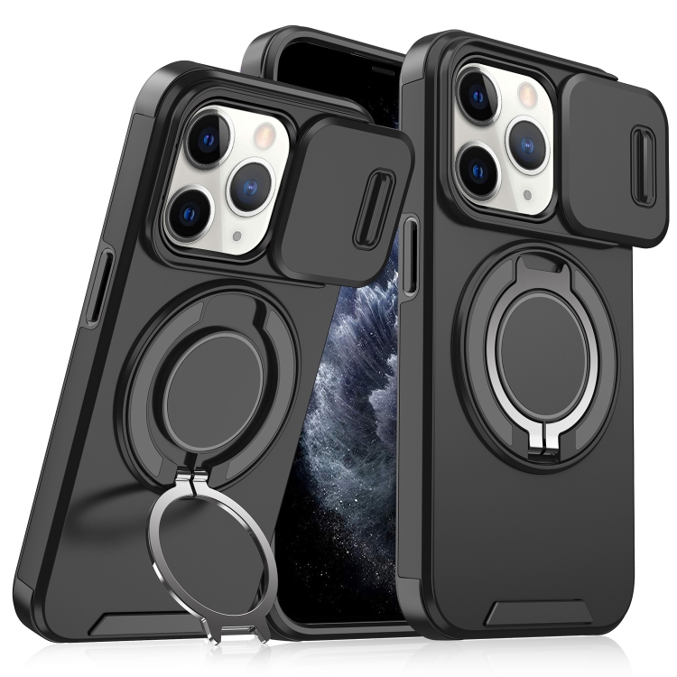 

For iPhone 11 Pro Max Sliding Camshield Ring Holder Phone Case(Black)