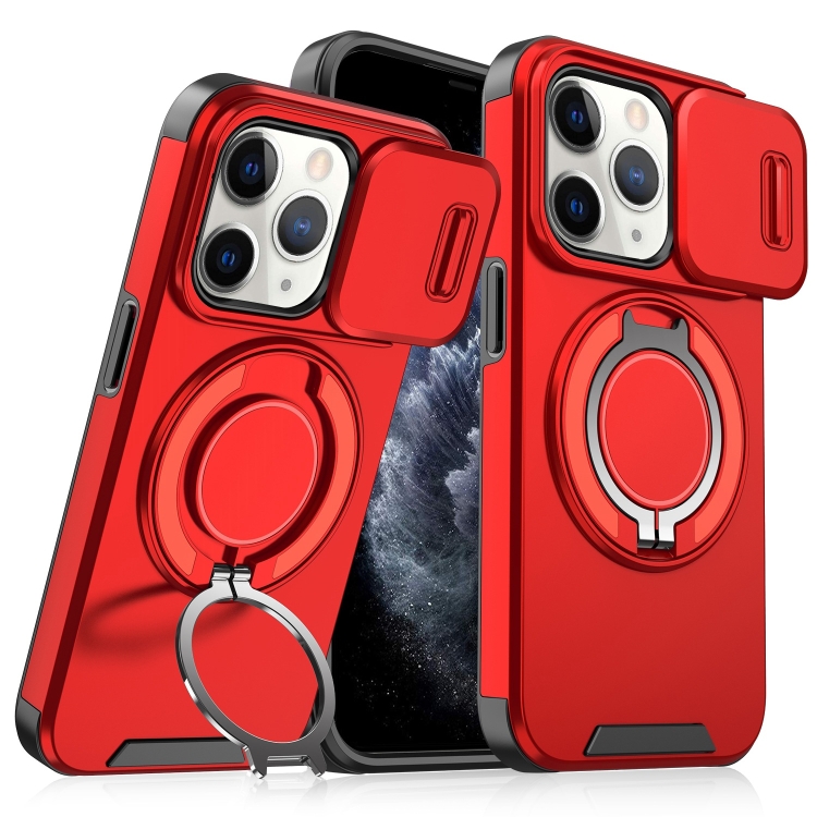 

For iPhone 11 Pro Max Sliding Camshield Ring Holder Phone Case(Red)