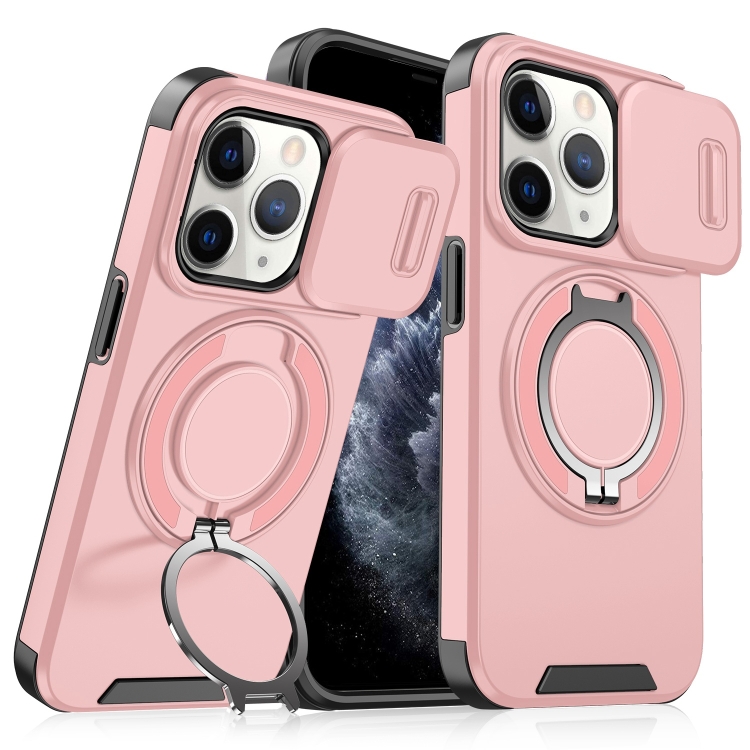 

For iPhone 11 Pro Max Sliding Camshield Ring Holder Phone Case(Pink)