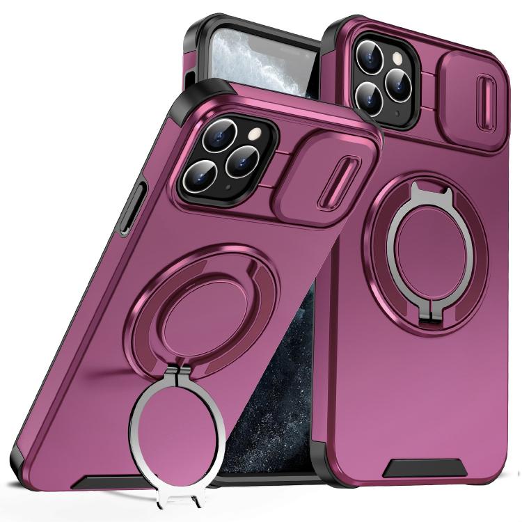 For iPhone 11 Pro Max Sliding Camshield Ring Holder Phone Case(Cherry Red)