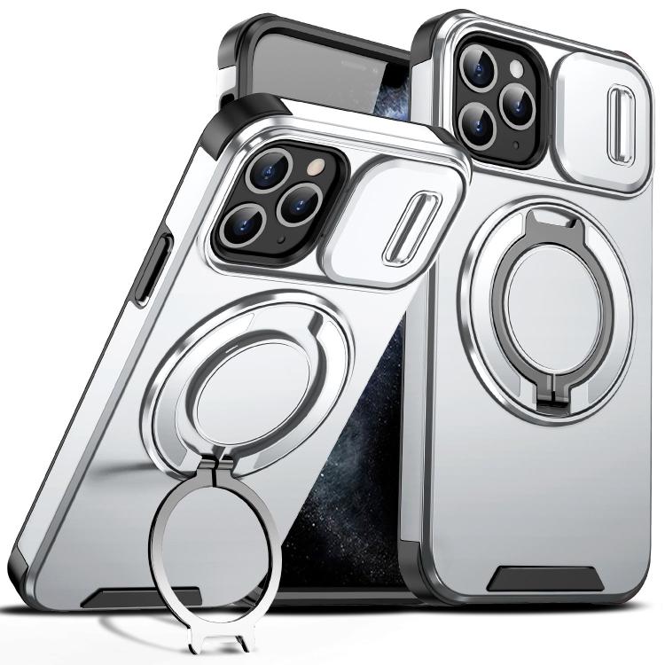 For iPhone 11 Pro Sliding Camshield Ring Holder Phone Case(Silver)