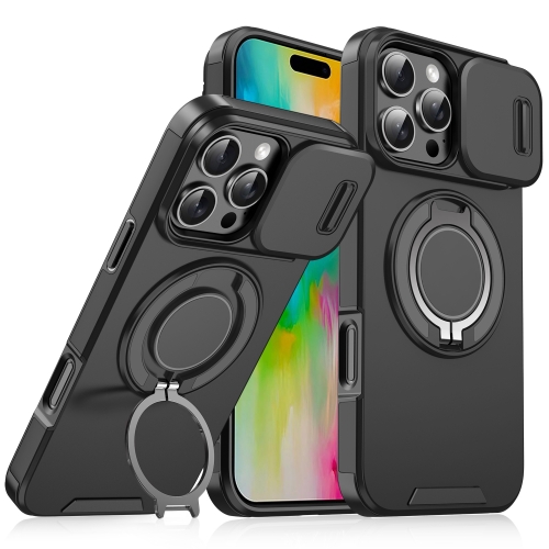 

For iPhone 16 Pro Max Sliding Camshield Ring Holder Phone Case(Black)