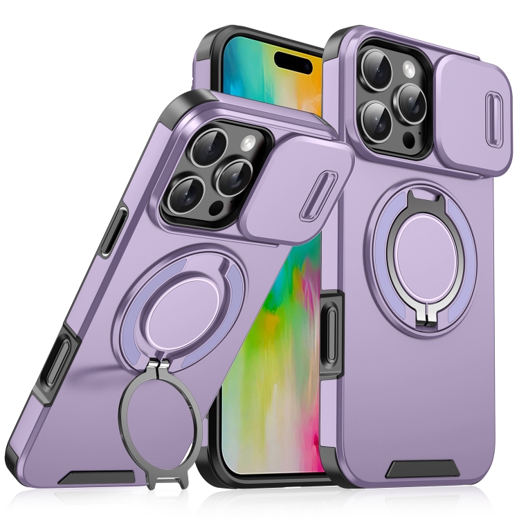 

For iPhone 16 Pro Sliding Camshield Ring Holder Phone Case(Purple)