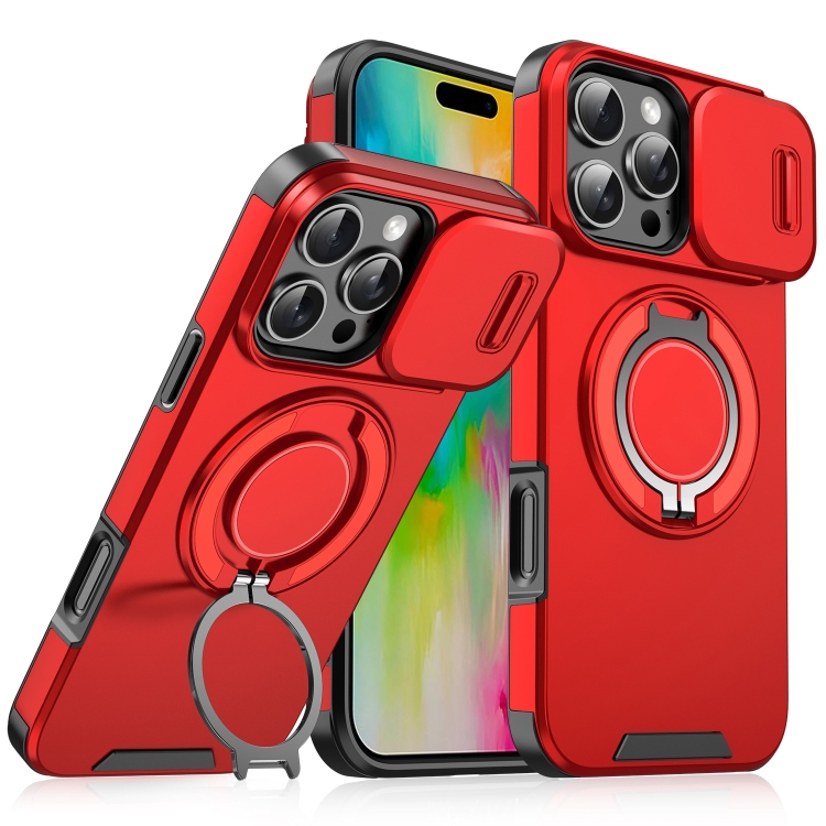 

For iPhone 16 Pro Sliding Camshield Ring Holder Phone Case(Red)