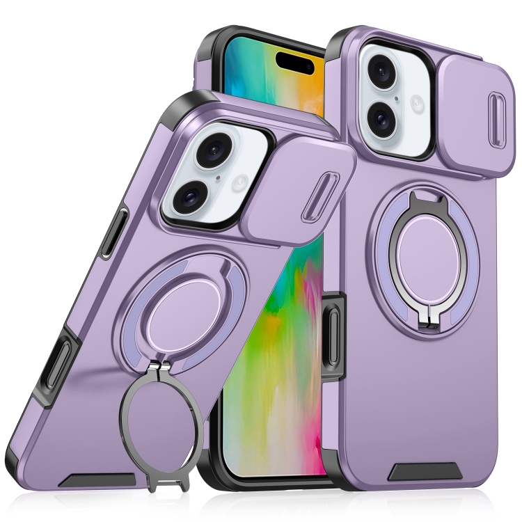 

For iPhone 16 Plus Sliding Camshield Ring Holder Phone Case(Purple)