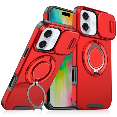 

For iPhone 16 Plus Sliding Camshield Ring Holder Phone Case(Red)