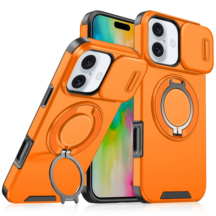 

For iPhone 16 Plus Sliding Camshield Ring Holder Phone Case(Orange)