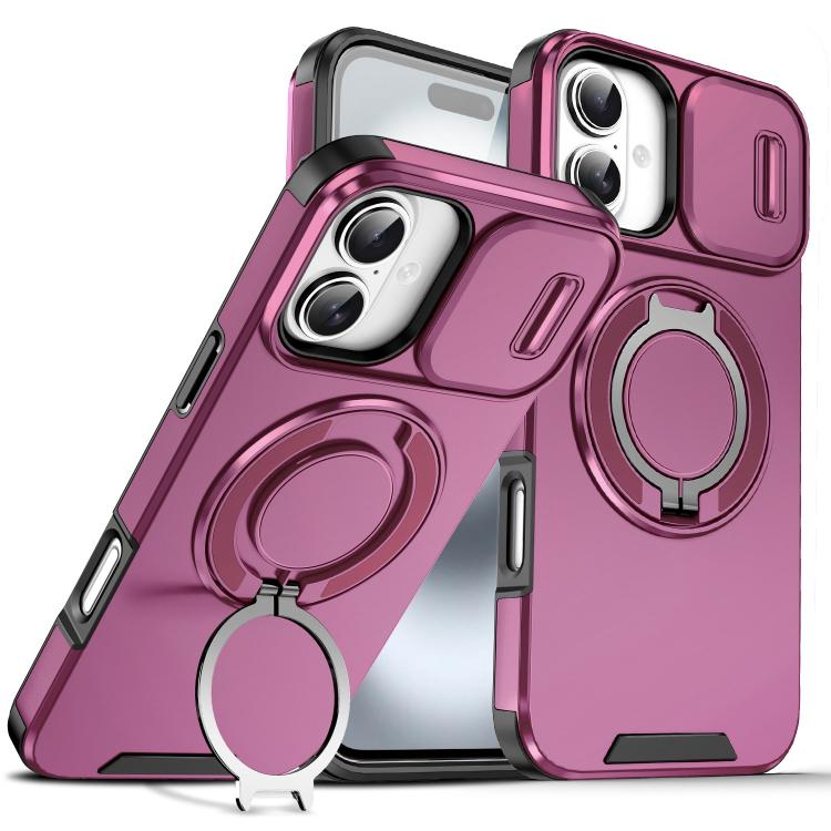 For iPhone 16 Plus Sliding Camshield Ring Holder Phone Case(Cherry Red)