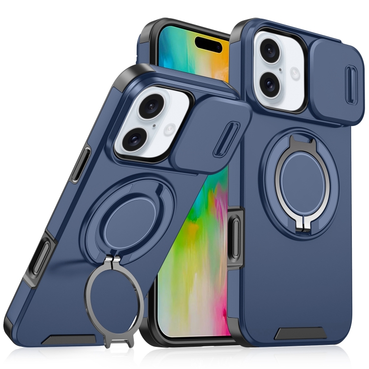 

For iPhone 16 Sliding Camshield Ring Holder Phone Case(Blue)