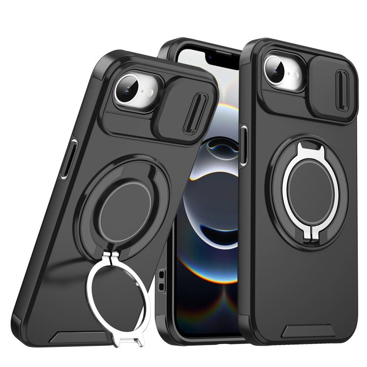 

For iPhone 16e Sliding Camshield Ring Holder Phone Case(Black)