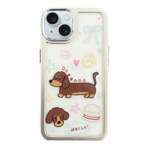 

For iPhone 15 Clear Illustration Graffiti Pattern TPU + PC Phone Case(Brown Dog)