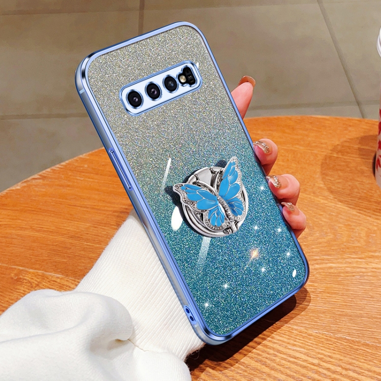 For Samsung Galaxy S10 Plated Gradient Glitter Butterfly Holder