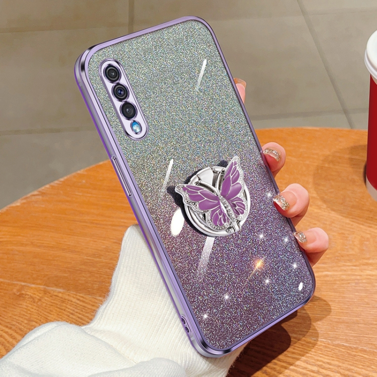 For Samsung Galaxy A50 Plated Gradient Glitter Butterfly Holder