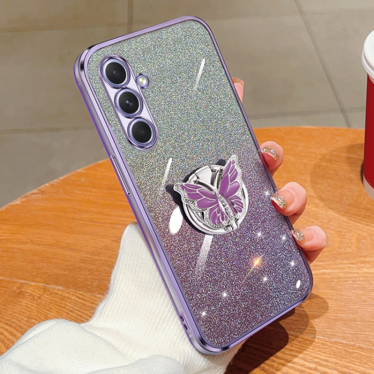 For Samsung Galaxy A54 5G Plated Gradient Glitter Butterfly Holder