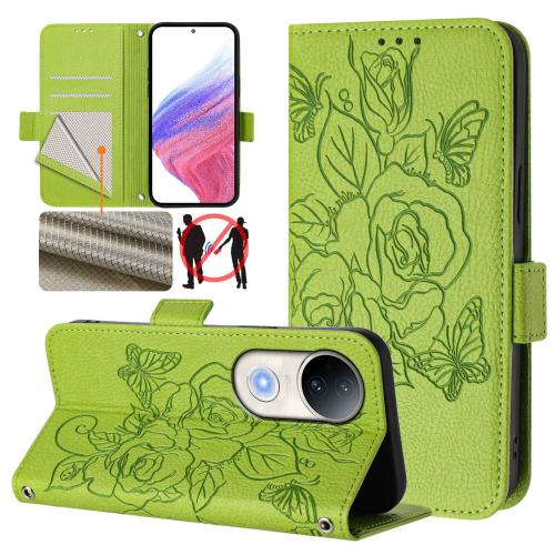 

For vivo S20 5G Embossed Rose RFID Anti-theft Leather Phone Case(Green)