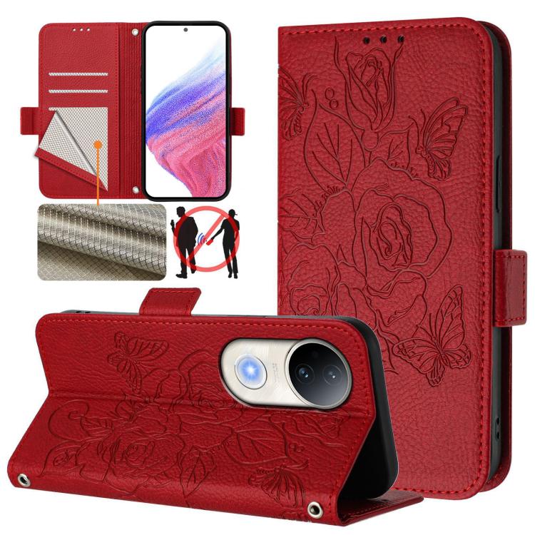 

For vivo S20 5G Embossed Rose RFID Anti-theft Leather Phone Case(Red)