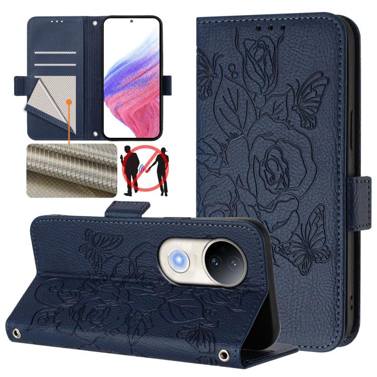 

For vivo S20 5G Embossed Rose RFID Anti-theft Leather Phone Case(Dark Blue)