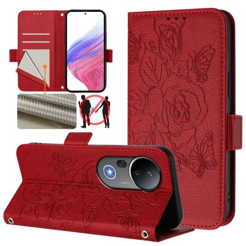 

For vivo S20 Pro 5G Embossed Rose RFID Anti-theft Leather Phone Case(Red)