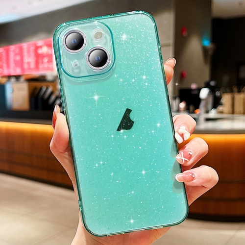 

For iPhone 13 Glitter Powder TPU Phone Case(Transparent Green)