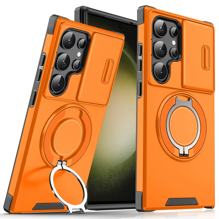 

For Samsung Galaxy S23 Ultra 5G Sliding Camshield Ring Holder Phone Case(Orange)