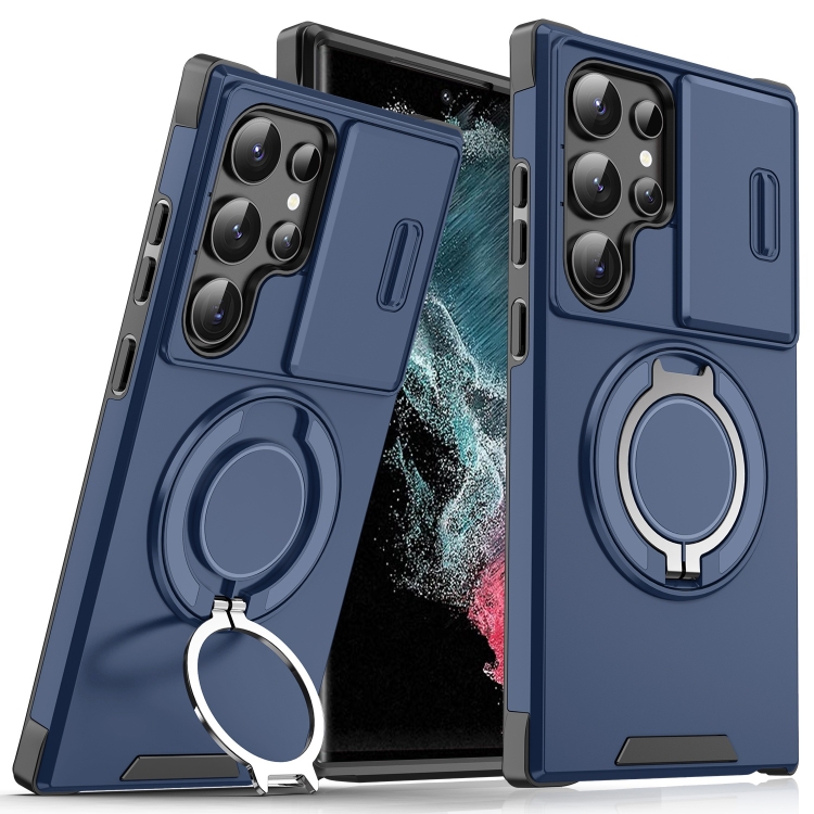 

For Samsung Galaxy S22 Ultra 5G Sliding Camshield Ring Holder Phone Case(Blue)