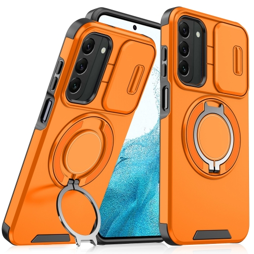 

For Samsung Galaxy S22 5G Sliding Camshield Ring Holder Phone Case(Orange)