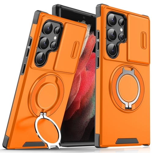 

For Samsung Galaxy S21 Ultra 5G Sliding Camshield Ring Holder Phone Case(Orange)