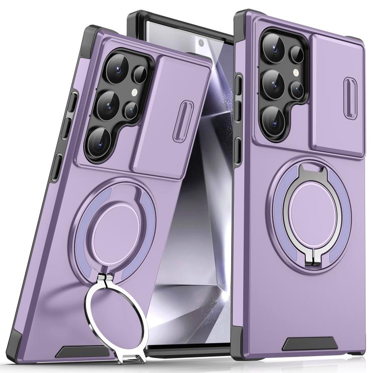 

For Samsung Galaxy S25 Ultra 5G Sliding Camshield Ring Holder Phone Case(Purple)