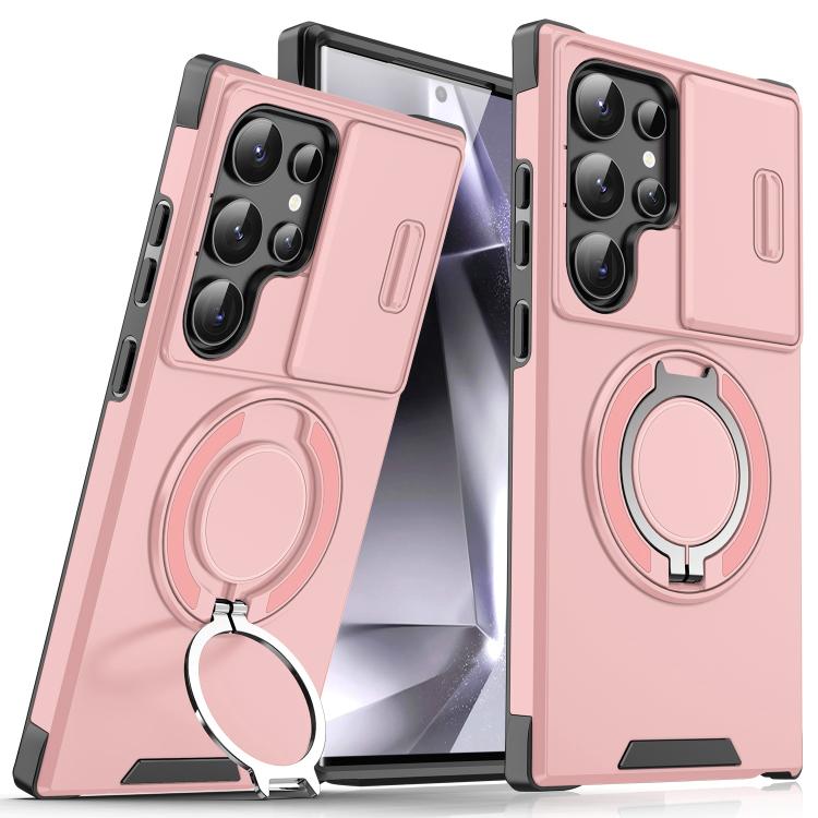 

For Samsung Galaxy S25 Ultra 5G Sliding Camshield Ring Holder Phone Case(Pink)