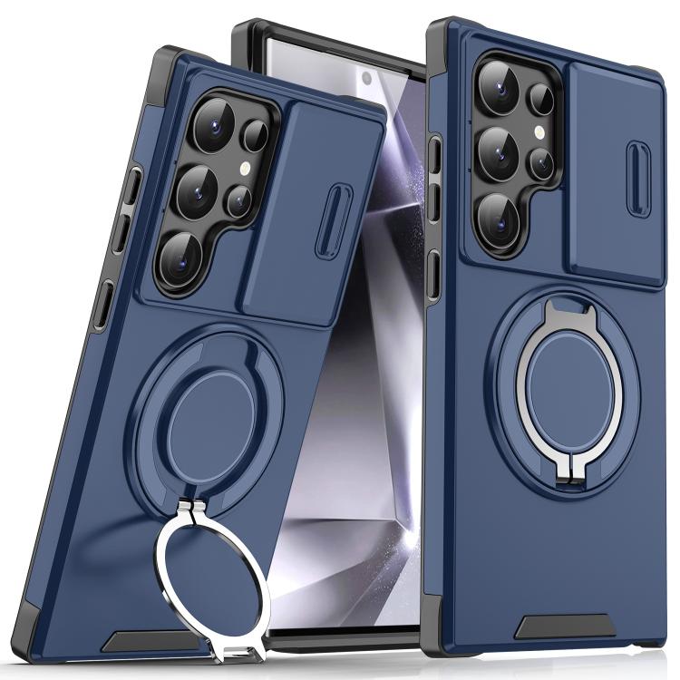 

For Samsung Galaxy S25 Ultra 5G Sliding Camshield Ring Holder Phone Case(Blue)