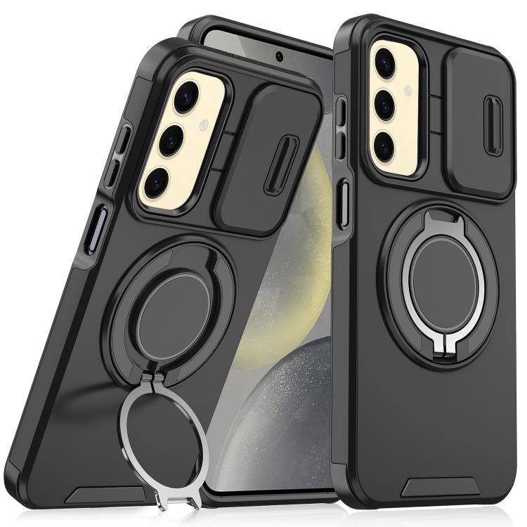 

For Samsung Galaxy S25+ 5G Sliding Camshield Ring Holder Phone Case(Black)