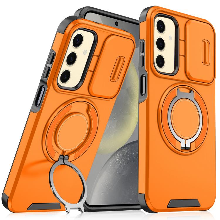 

For Samsung Galaxy S25 5G Sliding Camshield Ring Holder Phone Case(Orange)
