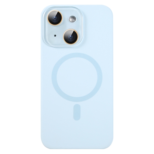 

For iPhone 14 Liquid Silicone MagSafe Full Coverage Phone Case with Lens Film(Blue)