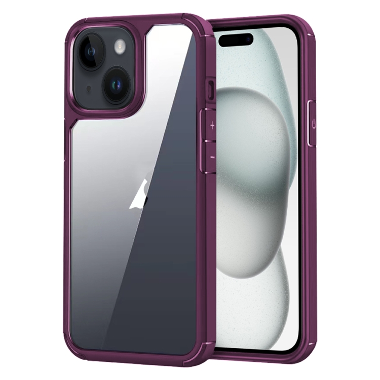 

For iPhone 15 Plus Acrylic+TPU Transparent Shockproof Phone Case(Wine Red)
