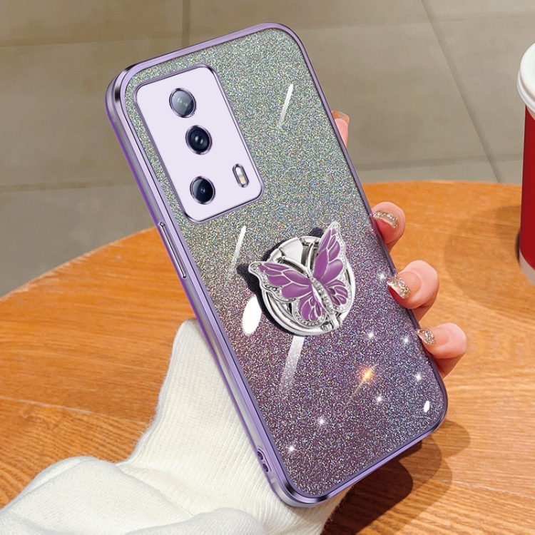 

For Xiaomi Civi 2 Plated Gradient Glitter Butterfly Holder TPU Phone Case(Purple)