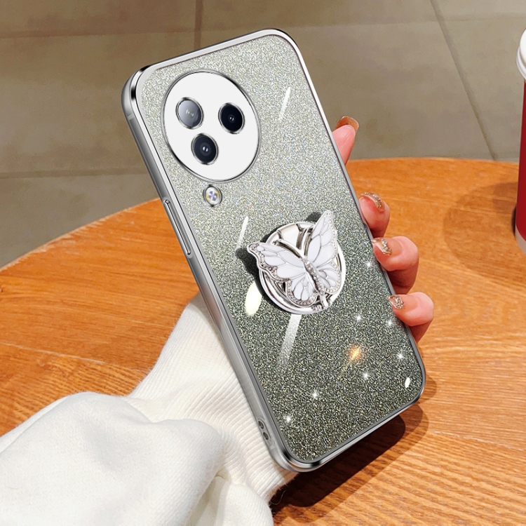 

For Xiaomi Civi 3 Plated Gradient Glitter Butterfly Holder TPU Phone Case(Silver)