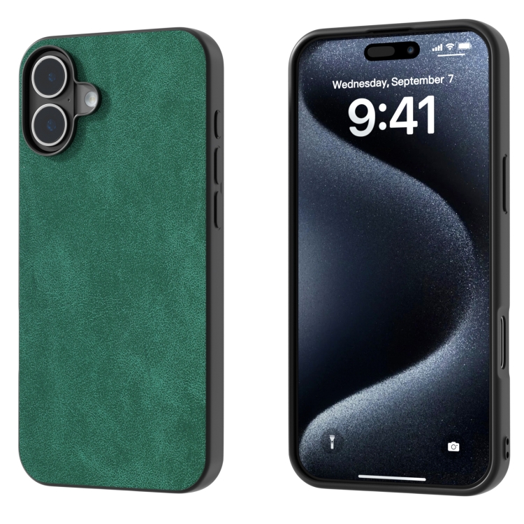 

For iPhone 16 Plus Black Frame PU Leather Full Coverage Phone Case(Green)