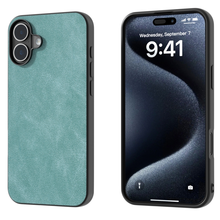 

For iPhone 16 Plus Black Frame PU Leather Full Coverage Phone Case(Light Blue)