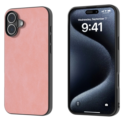 

For iPhone 16 Black Frame PU Leather Full Coverage Phone Case(Pink)