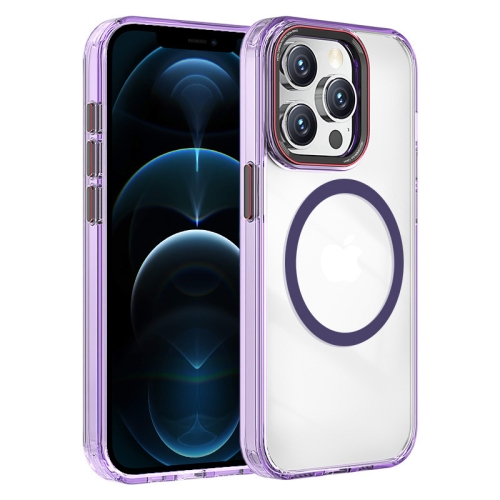 

For iPhone 12 Pro Max Crystal TPU Hybrid PC MagSafe Phone Case(Transparent Purple)