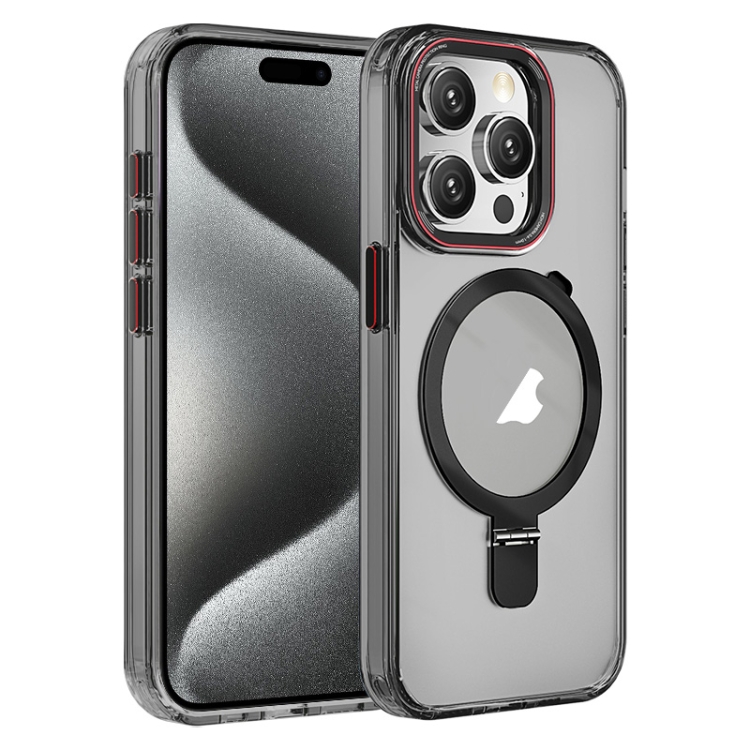 

For iPhone 15 Pro Max Crystal TPU Hybrid PC MagSafe Holder Phone Case(Transparent Black)