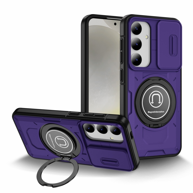 

For Samsung Galaxy S24+ 5G Sliding Camshield TPU Hybrid PC Magnetic Holder Phone Case(Purple)