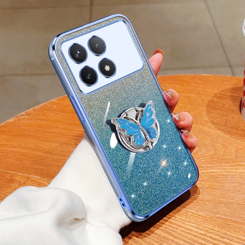 

For Redmi K70 / K70 Pro Plated Gradient Glitter Butterfly Holder TPU Phone Case(Sierra Blue)