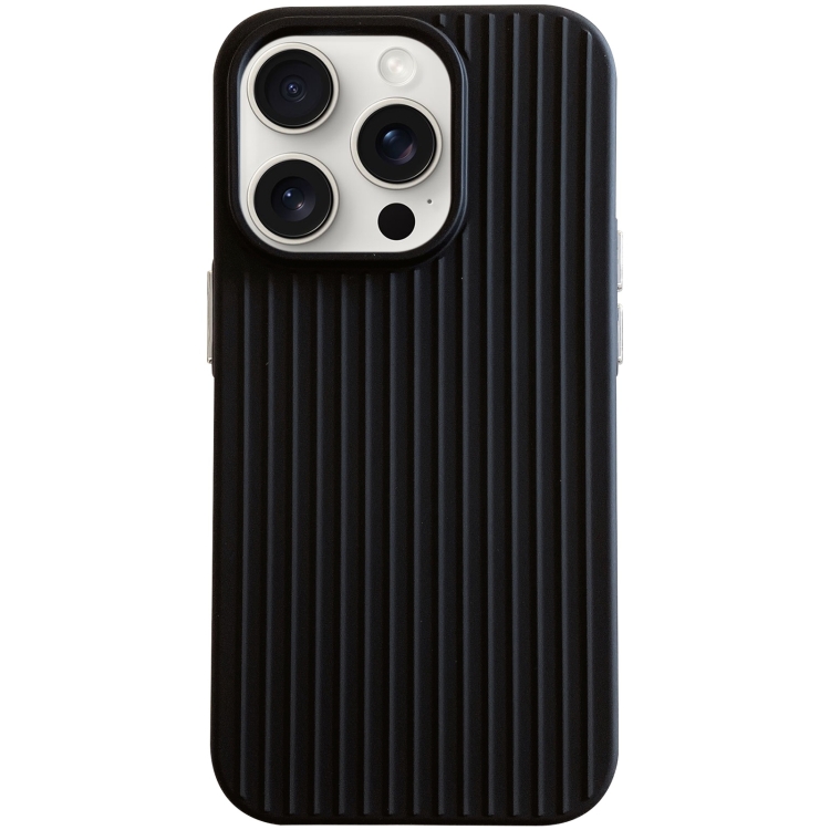 

For iPhone 15 Pro Max Macaroon Tile Stripe TPU Hybrid PC Phone Case(Black)