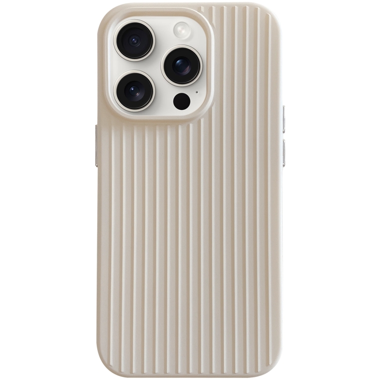 

For iPhone 15 Pro Macaroon Tile Stripe TPU Hybrid PC Phone Case(Beige)