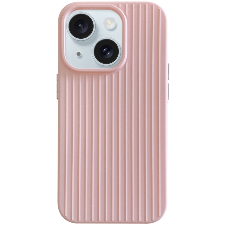 

For iPhone 15 Macaroon Tile Stripe TPU Hybrid PC Phone Case(Pink)