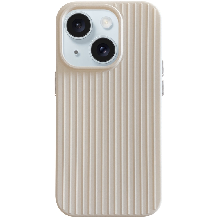 

For iPhone 15 Macaroon Tile Stripe TPU Hybrid PC Phone Case(Beige)