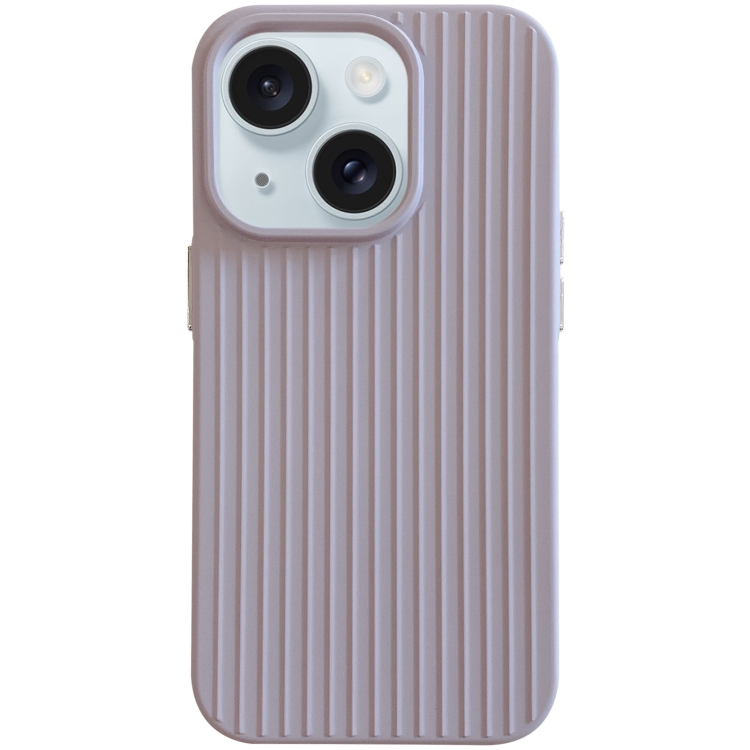 

For iPhone 15 Macaroon Tile Stripe TPU Hybrid PC Phone Case(Lavender Grey)
